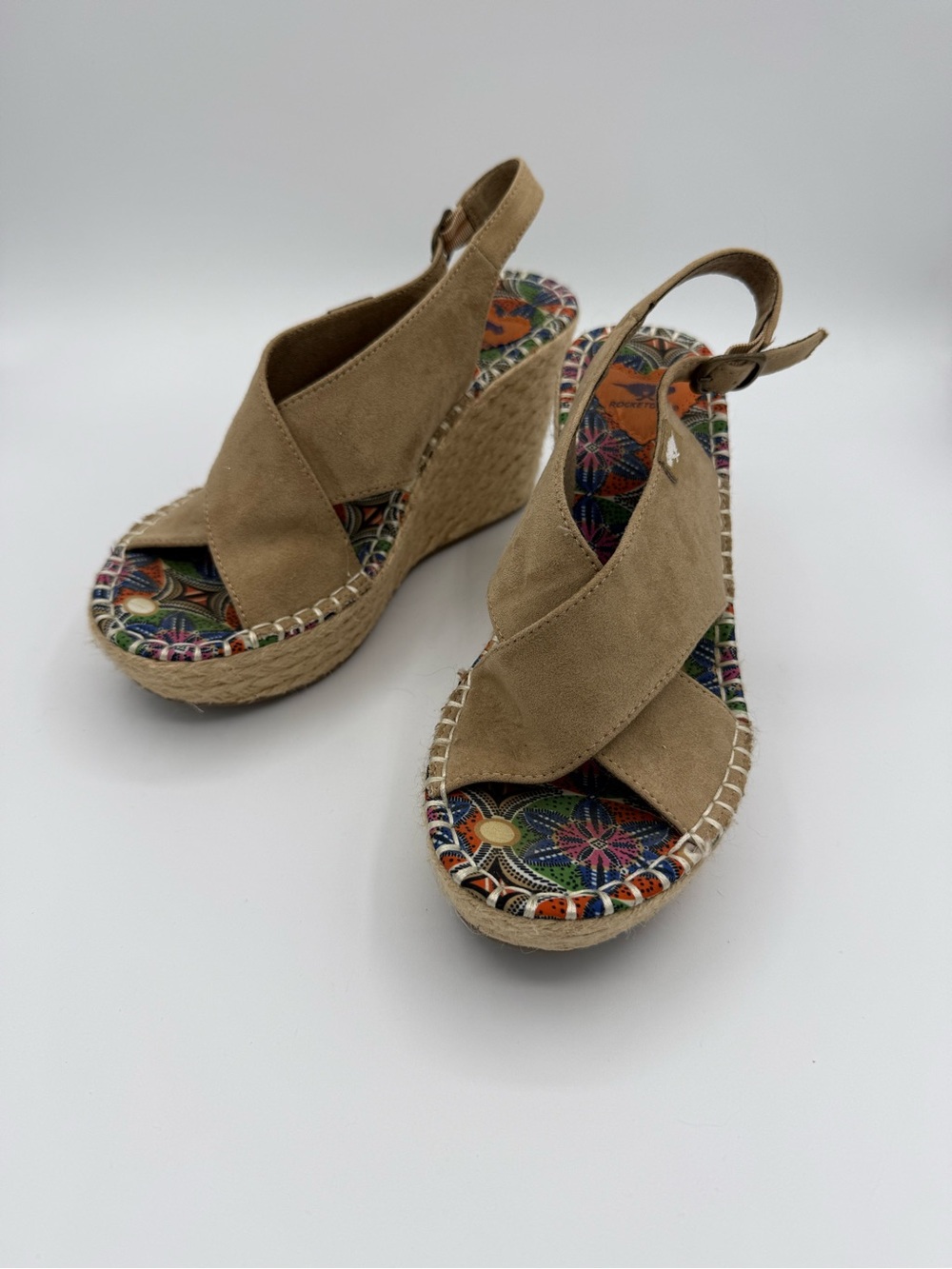 Women’s Tan Faux Suede Espadrille Wedge Sandals